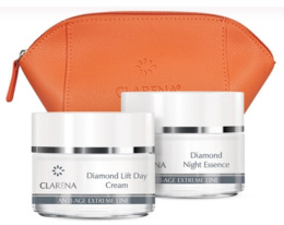 CLARENA - Zestaw kremów na dzień i na noc Diamond Lift Day Cream 50 ml + Diamond Night Essence 50 ml + kosmetyczka