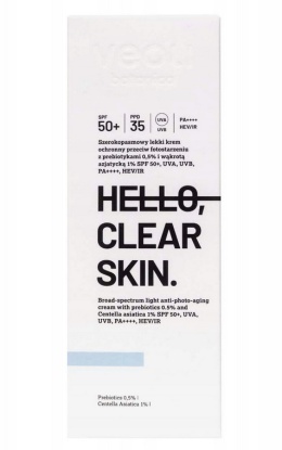 VEOLI BOTANICA - HELLO, CLEAR SKIN Szerokopasmowy lekki krem ochronny przeciw fotostarzeniu z prebiotykami 0,5%