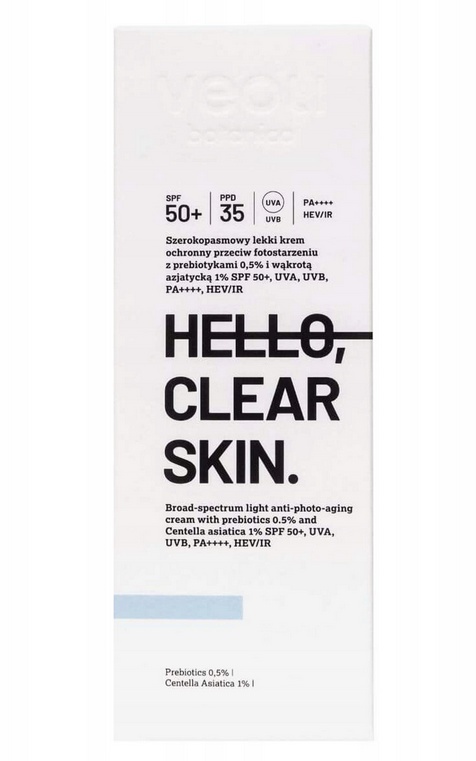 VEOLI BOTANICA - HELLO, CLEAR SKIN Szerokopasmowy lekki krem ochronny przeciw fotostarzeniu z prebiotykami 0,5% VEOLI BOTANICA - HELLO, CLEAR SKIN Szerokopasmowy lekki krem ochronny przeciw fotostarzeniu z prebiotykami 0,5%
