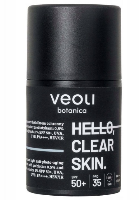 VEOLI BOTANICA - HELLO, CLEAR SKIN Szerokopasmowy lekki krem ochronny przeciw fotostarzeniu z prebiotykami 0,5% VEOLI BOTANICA - HELLO, CLEAR SKIN Szerokopasmowy lekki krem ochronny przeciw fotostarzeniu z prebiotykami 0,5%