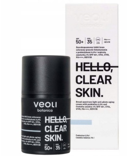 VEOLI BOTANICA - HELLO, CLEAR SKIN Szerokopasmowy lekki krem ochronny przeciw fotostarzeniu z prebiotykami 0,5%