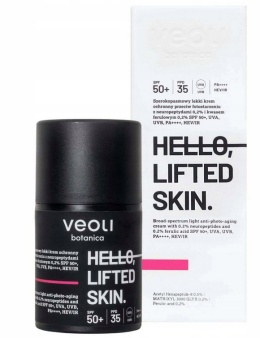 VEOLI BOTANICA - HELLO, LIFTED SKIN Szerokopasmowy lekki krem ochronny przeciw fotostarzeniu z neuropeptydami